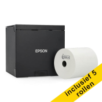 Epson TM-M30III bonprinter zwart met wifi, ethernet en bluetooth bundel met 123inkt kassarol 80x80x12 thermo wit (5 stuks) 831988