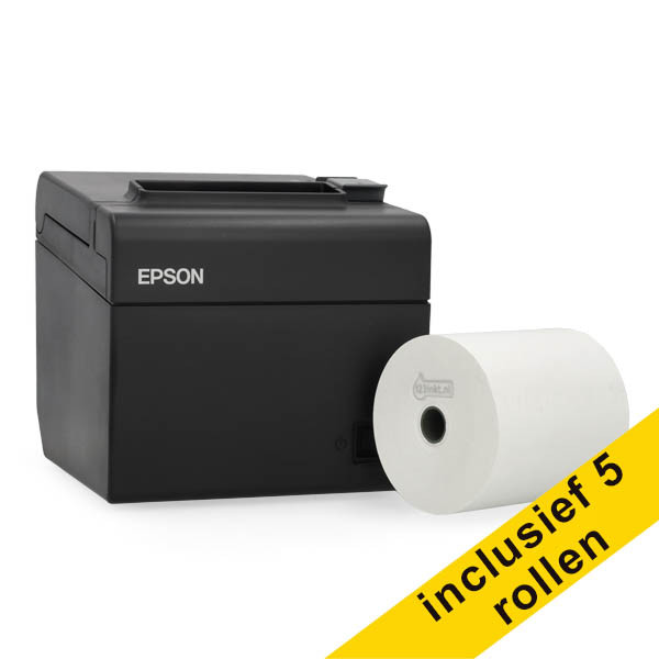 Epson TM-T20III (012) bonprinter zwart met ethernet bundel met 123inkt kassarol 80x80x12 thermo wit (5 stuks) 831986 - 1