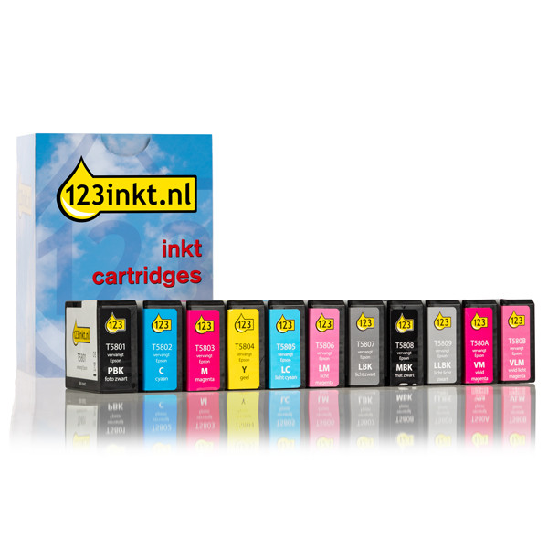 Epson aanbieding: T580-serie 4x zwart + 5 kleuren (123inkt huismerk) C13T580100C C13T580200C C13T580400C C13T580500C C13T580700C 127064 - 1
