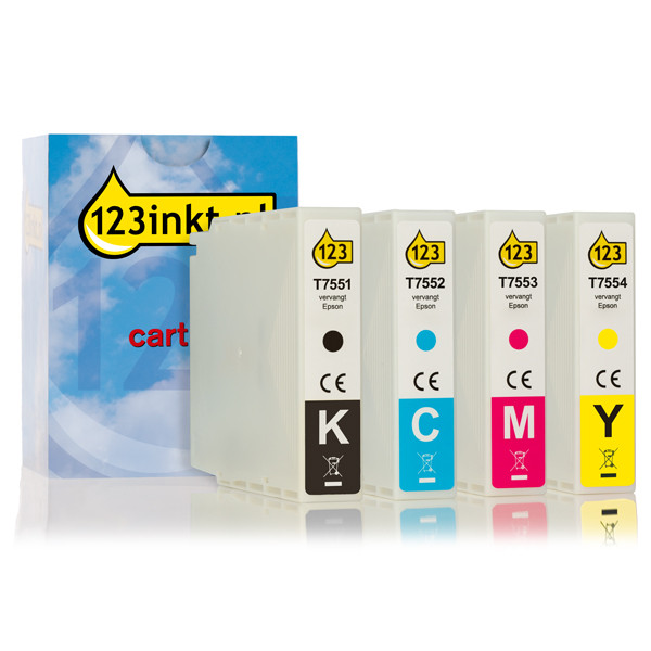 Epson aanbieding: T755-serie zwart + 3 kleuren (123inkt huismerk) C13T755140C C13T755240C C13T755340C C13T755440C 127055 - 1