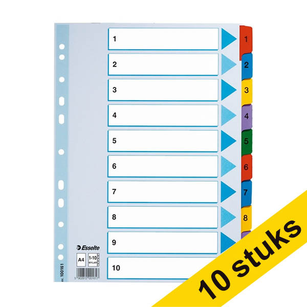 Aanbieding: 10x Esselte 100161 kartonnen tabbladen A4 met 10 tabs (11-gaats) 203835 - 1
