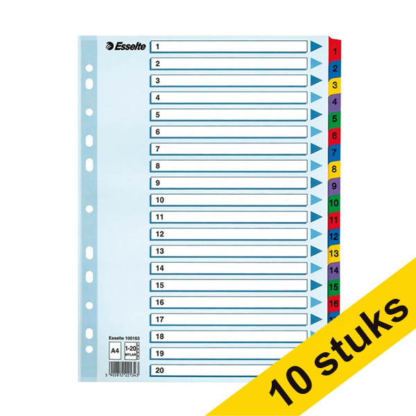 Aanbieding: 10x Esselte 100163 kartonnen tabbladen A4 met 20 tabs (11-gaats) 203839 - 1