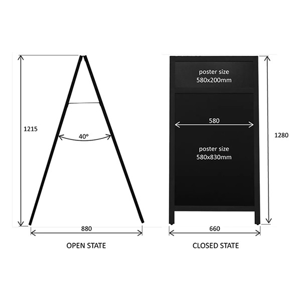 Europel krijtstoepbord met topbord zwart 66 x 128 cm 356242 226941 - 8