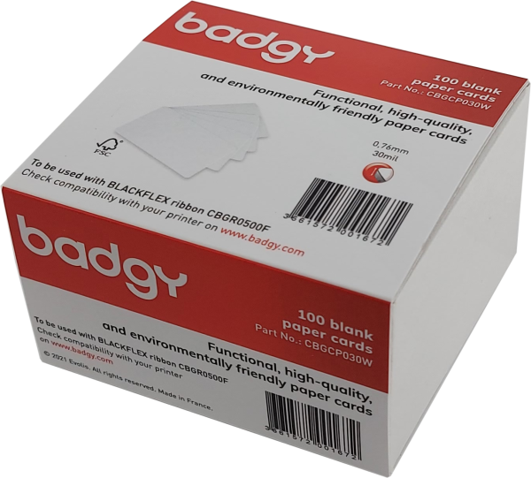Evolis Badgy papieren kaarten 0,76 mm (100 stuks) CBGCP030W 219837 - 1