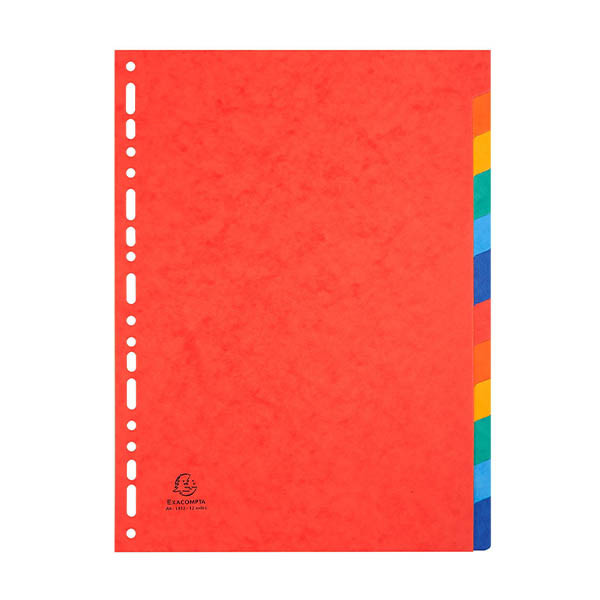 Exacompta kartonnen tabbladen A4 gekleurd met 12 tabs (11-gaats) 404661 - 1