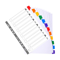 Exacompta witte kartonnen tabbladen A4+ met 12 gekleurde tabs (11-gaats) 404670