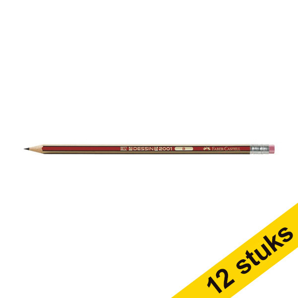 Aanbieding: 12x Faber-Castell Dessin potlood (B) met gum 240034 - 1