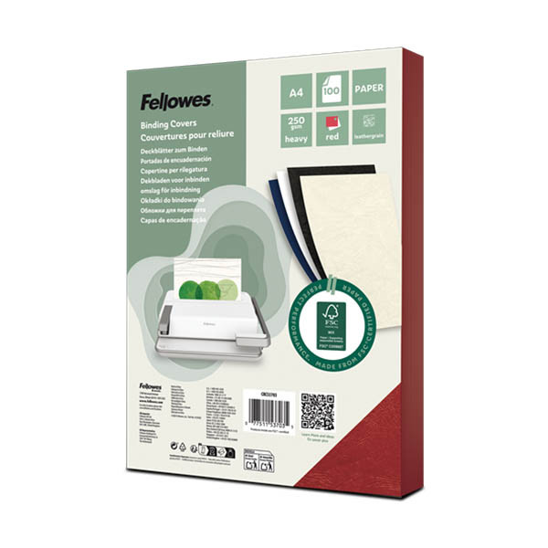 Fellowes Leatherlook bindomslag 250 grams rood A4 (100 stuks) 213198 - 1