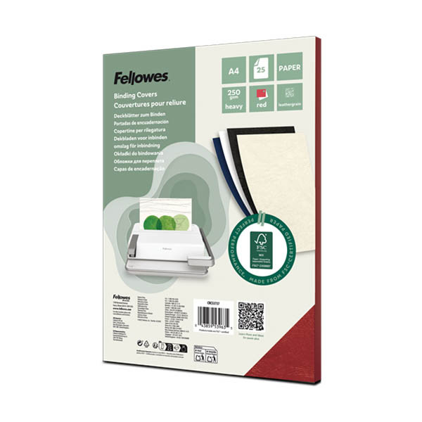 Fellowes Leatherlook bindomslag 250 grams rood A4 (25 stuks) 213207 - 1