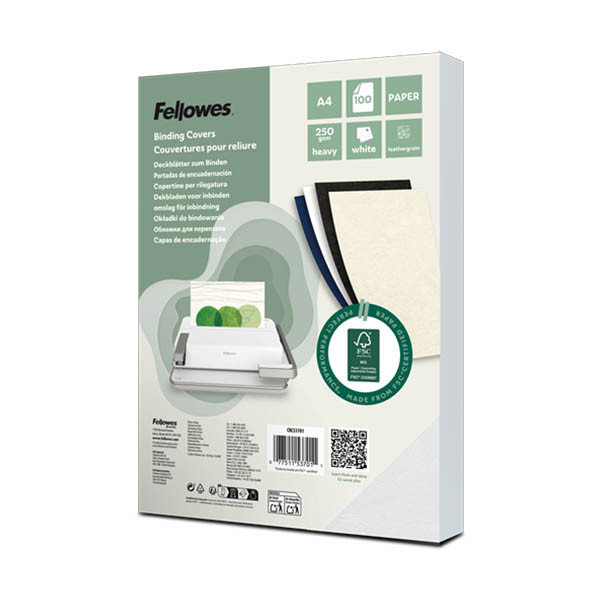 Fellowes Leatherlook bindomslag 250 grams wit A4 (100 stuks) 213197 - 1