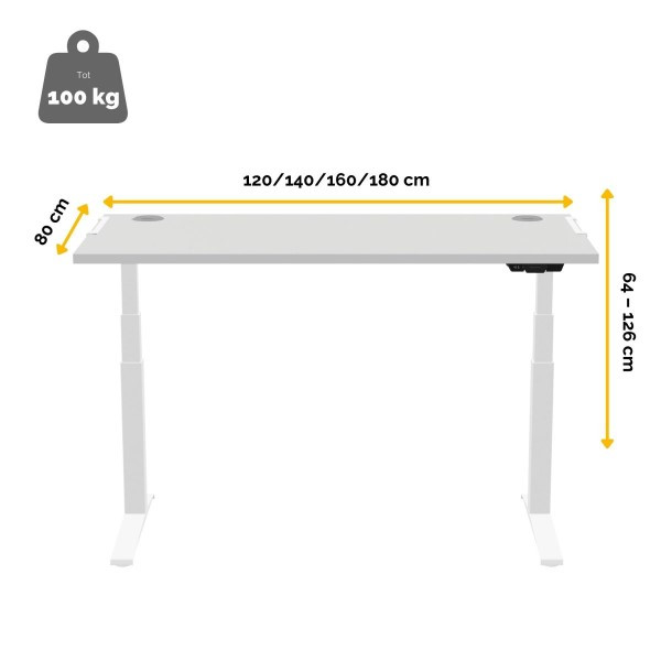 Fellowes Levado zit-sta bureau wit frame eiken blad 160 x 80 cm  213346 - 3