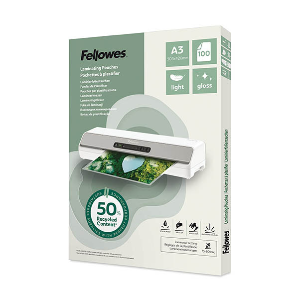 Fellowes gerecyclede lamineerhoes A3 glanzend 2x80 micron (100 stuks) 207201 - 1