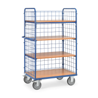 Fetra hoge etagewagen met 4 etages en lange wand van draadgaas met laadvlak van 1000 x 600 mm 8411-1 439029
