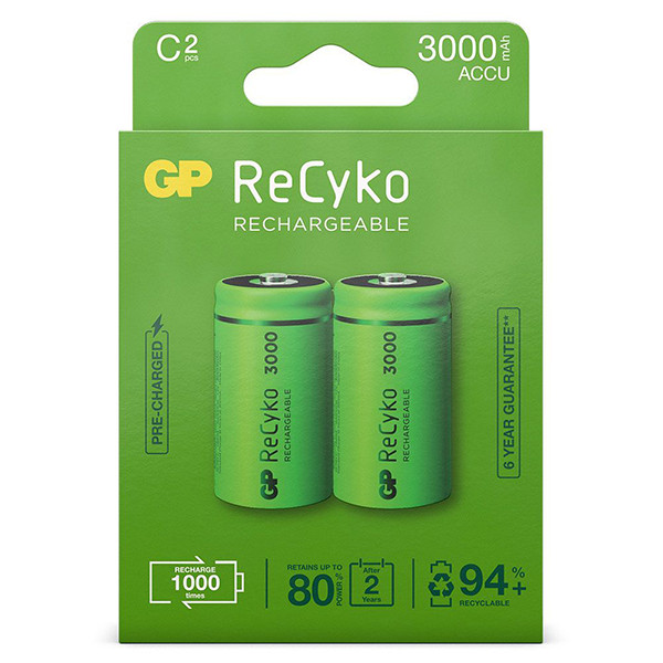 GP 3000 ReCyko Oplaadbare C / HR14 Ni-Mh Batterij (2 stuks) C HR14 AGP00114 - 1