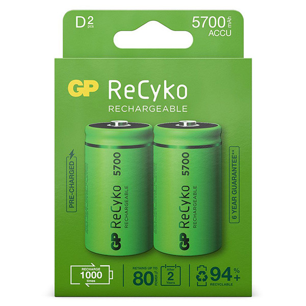 GP 5700 ReCyko+ oplaadbare D LR20 batterij 2 GP 123inkt.nl