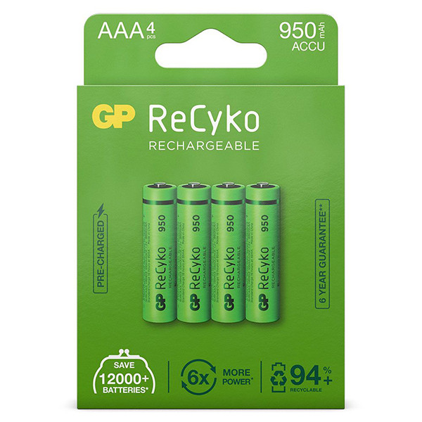 GP 950 ReCyko Oplaadbare AAA / HR03 Ni-Mh Batterij (4 stuks) AAA HR03 HR3 AGP00115 - 1