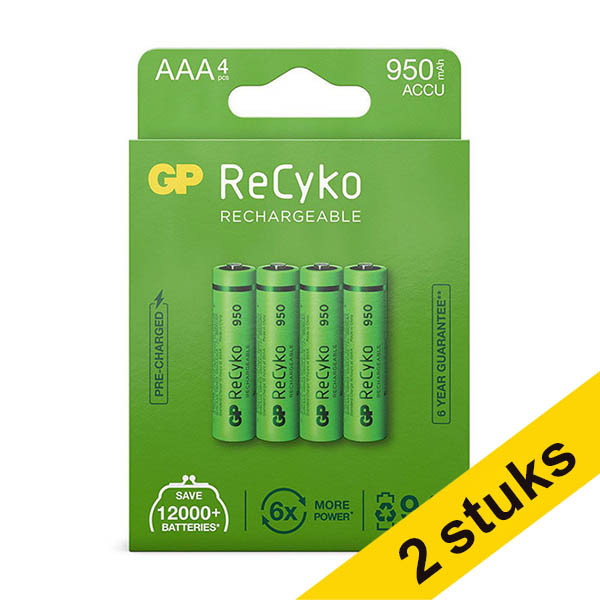 GP Aanbieding: 2x GP 950 ReCyko Oplaadbare AAA / HR03 Ni-Mh Batterij (4 stuks)  AGP00375 - 1