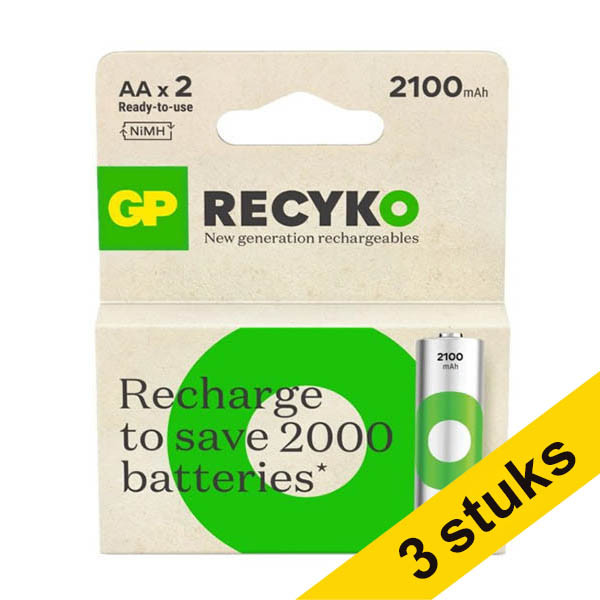 Aanbieding: 3x GP 2100 ReCyko oplaadbare AA / HR06 Ni-Mh Batterij (2 stuks) AGP00367 - 1