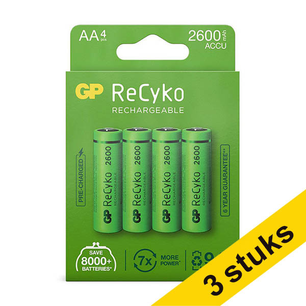 GP Aanbieding: 3x GP 2600 ReCyko Oplaadbare AA / HR06 Ni-Mh Batterij (4 stuks)  AGP00370 - 1
