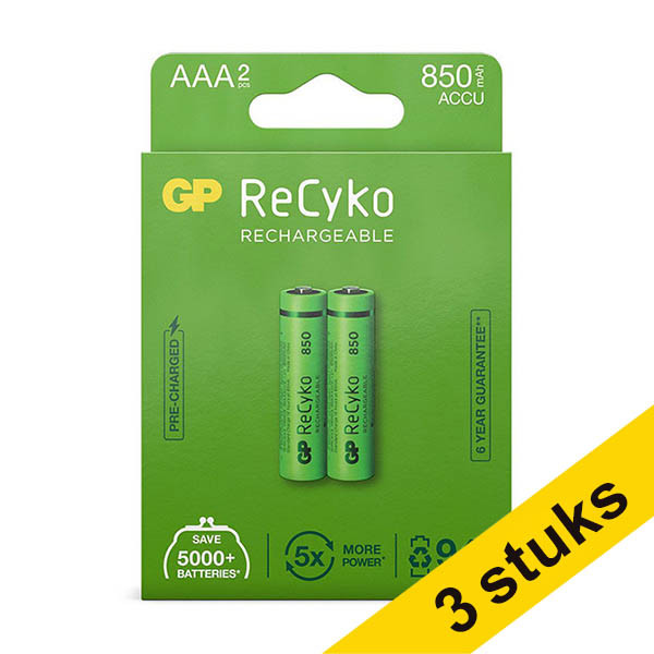 GP Aanbieding: 3x GP 850 ReCyko oplaadbare AAA / HR03 Ni-Mh batterij (2 stuks)  AGP00373 - 1