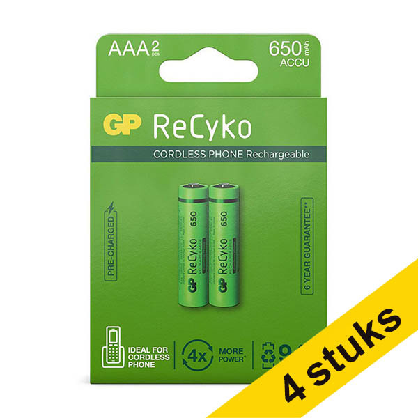 GP Aanbieding: 4x GP 650 ReCyko oplaadbare AAA / HR03 Ni-Mh batterij (2 stuks)  AGP00371 - 1