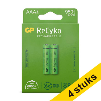 GP Aanbieding: 4x GP 950 ReCyko oplaadbare AAA / HR03 Ni-Mh batterij (2 stuks)  AGP00374