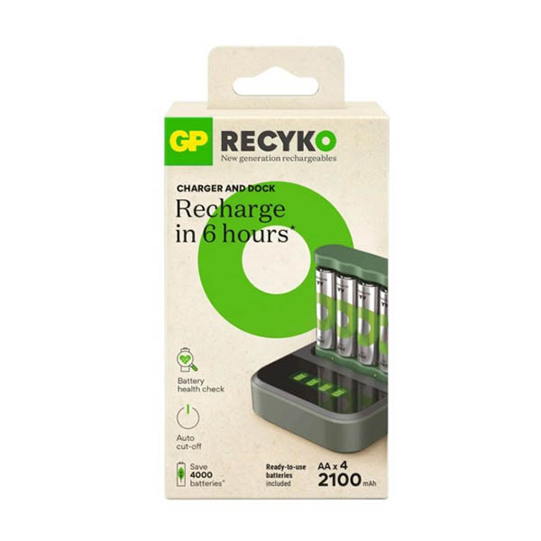GP Dock Basislader + GP 2100 ReCyko oplaadbare AA / HR06 Ni-Mh Batterij (4 stuks) AGP00109 - 1