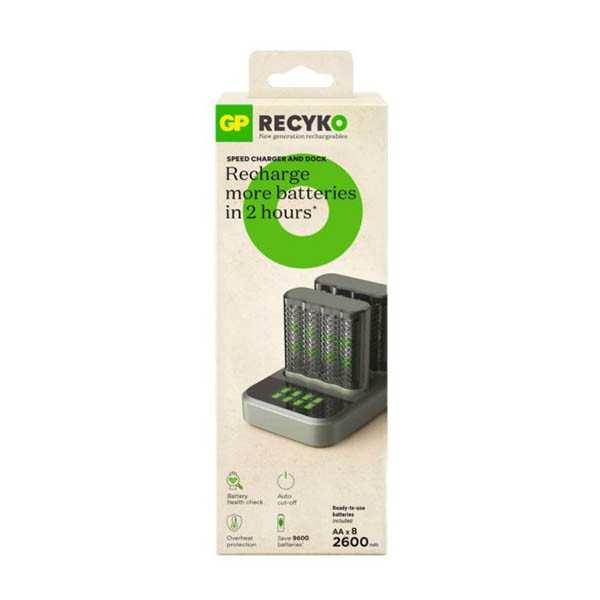 GP Dock Snellader + GP 2600 ReCyko oplaadbare AA / HR06 Ni-Mh Batterij (8 stuks) AGP00106 - 1