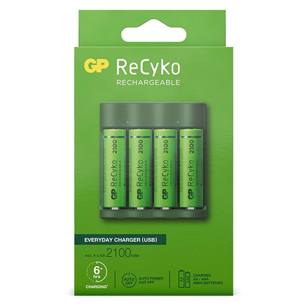 GP USB Basislader + GP 2100 ReCyko Oplaadbare AA / HR06 Batterij (4 stuks) GP 123inkt.nl