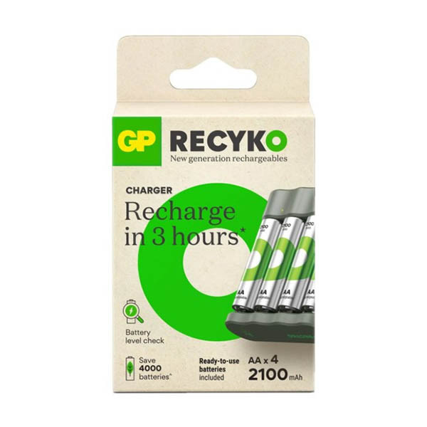 GP USB Basislader + GP 2100 ReCyko Oplaadbare AA / HR06 Ni-Mh Batterij (4 stuks) AGP00104 - 1