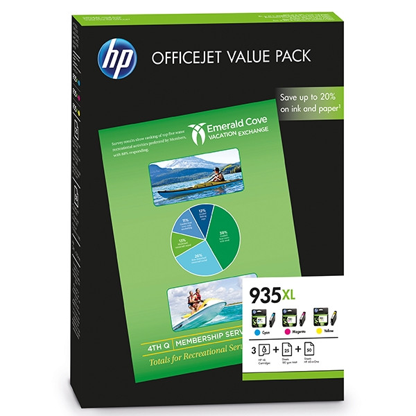HP 935XL (F6U78AE) value pack incl. 75 vel papier (origineel) F6U78AE 044460 - 1