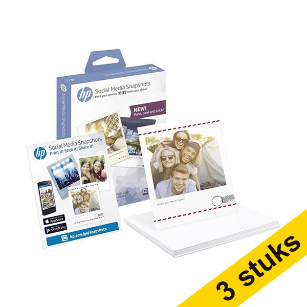 HP Aanbieding: 3x HP W2G60A social media zelfklevend snapshot paper 265 grams 10 x 13 cm (25 vel) W2G60A 151141 - 1