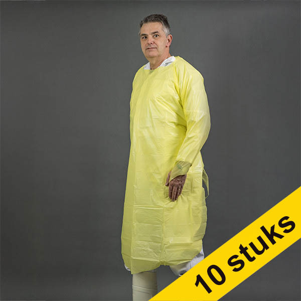 Aanbieding: 10x HY@PRO CPE-schort met mouw geel (1 stuk – 100 x 125 cm) SHY00650 - 1