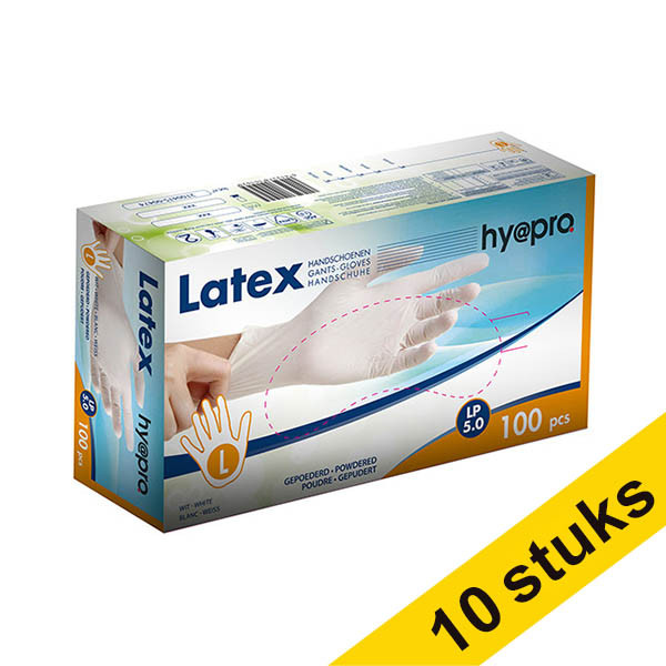 HY@PRO Aanbieding: 10x HY@PRO Latex handschoenen L gepoederd wit (5 gram, 24 cm, 100 stuks)  SHY00193 - 1