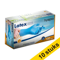 Aanbieding: 10x HY@PRO Latex handschoenen L poedervrij blauw (5,8 gram, 24 cm, 100 stuks)