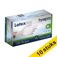 Aanbieding: 10x HY@PRO Latex handschoenen M poedervrij wit (5 gram, 24 cm, 100 stuks)
