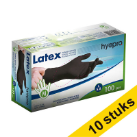 Aanbieding: 10x HY@PRO Latex handschoenen M poedervrij zwart (5,8 gram, 24 cm, 100 stuks)