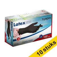 Aanbieding: 10x HY@PRO Latex handschoenen S poedervrij zwart (5,8 gram, 24 cm, 100 stuks)