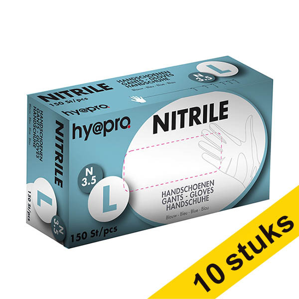 Aanbieding: 10x HY@PRO Nitril handschoenen L poedervrij blauw (3,5 gram, 24 cm, 150 stuks) SHY00007 - 1