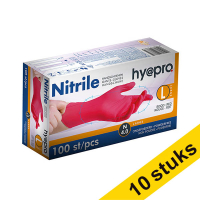 Aanbieding: 10x HY@PRO Nitril handschoenen L poedervrij rood (4 gram, 24 cm, 100 stuks)