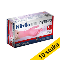 Aanbieding: 10x HY@PRO Nitril handschoenen S poedervrij roze (3,8 gram, 24 cm, 100 stuks)