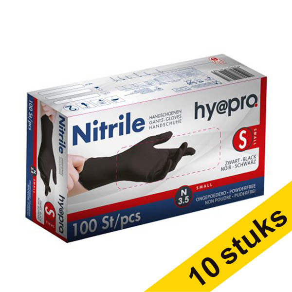 HY@PRO Aanbieding: 10x HY@PRO Nitril handschoenen S poedervrij zwart (3,5 gram, 24 cm, 100 stuks)  SHY00065 - 1