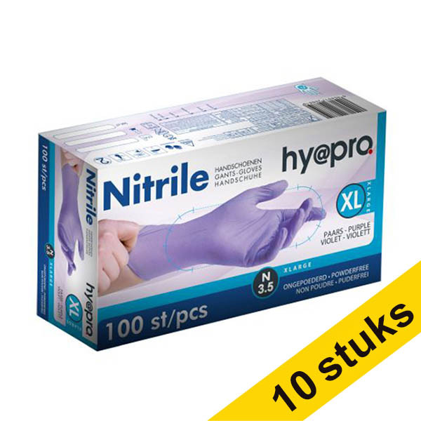 Aanbieding: 10x HY@PRO Nitril handschoenen XL poedervrij paars (3,5 gram, 24 cm, 100 stuks) SHY00101 - 1