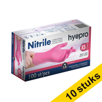 Aanbieding: 10x HY@PRO Nitril handschoenen XS poedervrij roze (3,8 gram, 24 cm, 100 stuks)