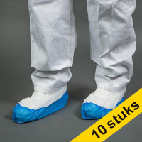 Aanbieding: 10x HY@PRO Non-woven/CPE antislip schoenovertrek wit/blauw (50 stuks)