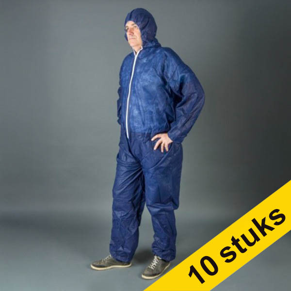 Aanbieding: 10x HY@PRO Non-woven PE coated antistatische coverall met capuchon XL blauw (1 stuk) SHY00810 - 1