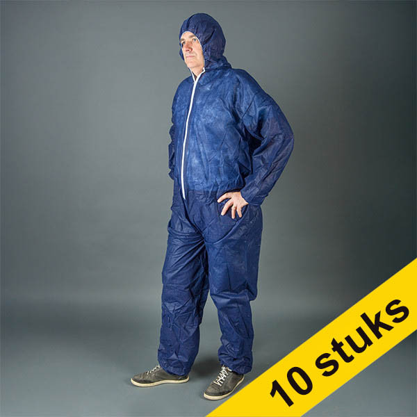 Aanbieding: 10x HY@PRO Non-woven antistatische coverall met rits en capuchon XXL blauw (1 stuk) SHY00786 - 1