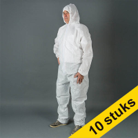 Aanbieding: 10x HY@PRO Non-woven antistatische coverall met rits en capuchon XXL wit (1 stuk)