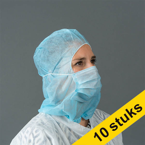 Aanbieding: 10x HY@PRO Non-woven beschermkap met mondmasker 2-laags blauw (50 stuks) SHY00453 - 1