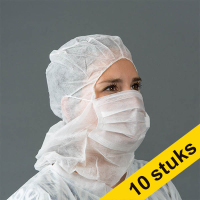 Aanbieding: 10x HY@PRO Non-woven beschermkap met mondmasker 2-laags wit (50 stuks)